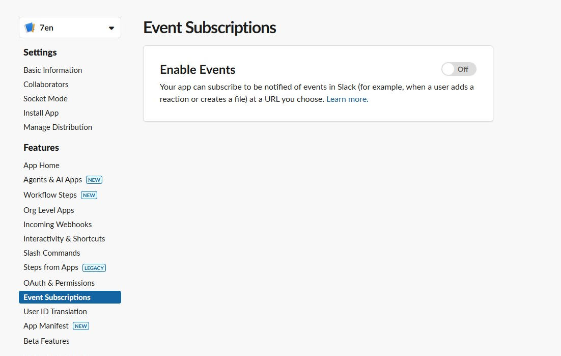 Screenshot of enable events